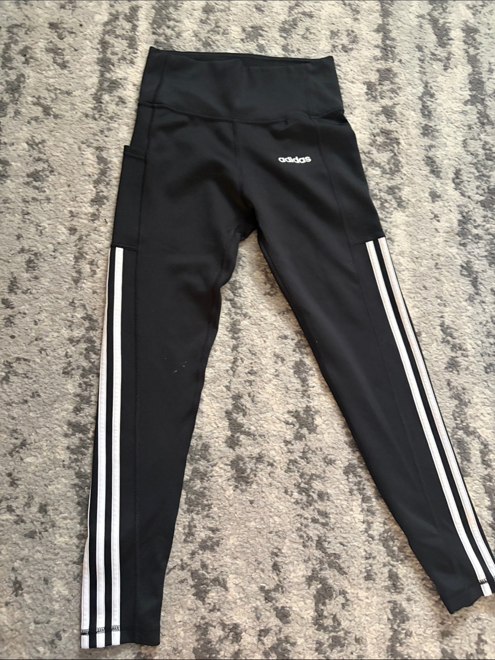 adidas Black High-Rise Leggings with White Side Stripes